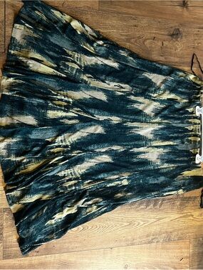 Jones New York Teal, Gold & Cream Abstract Midi Skirt